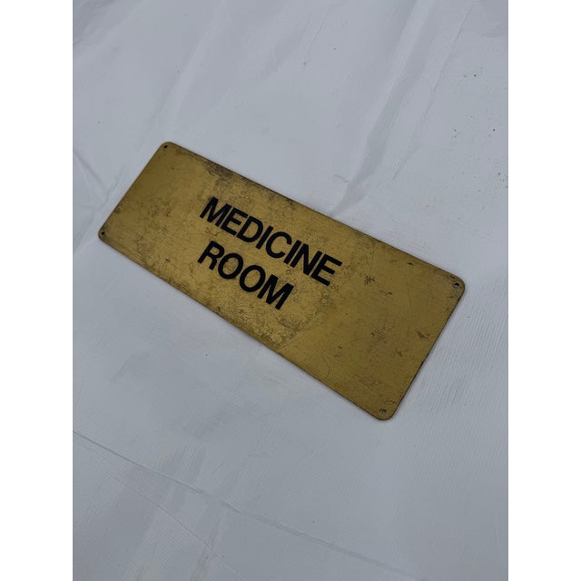 Mid-Century Modern Mid-Century Vintage Brass "Medicine Room" Sign For Sale - Image 3 of 5