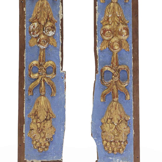 Pair of 18th-Century Carved Wood Friezes, Lacquered in Blue and Fine Gold, likely part of a liturgical decorative...