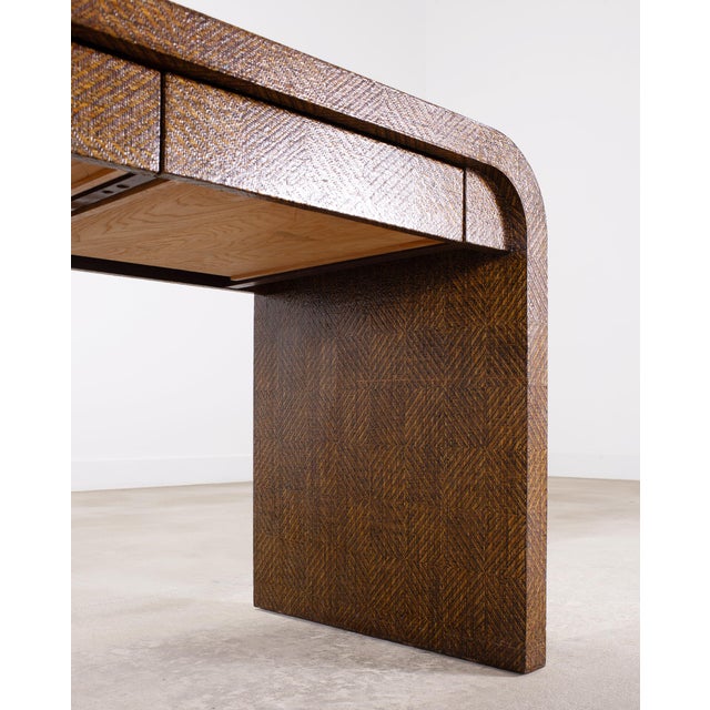 Karl Springer-Style Organic Modern Grasscloth Waterfall Desk For Sale - Image 17 of 18