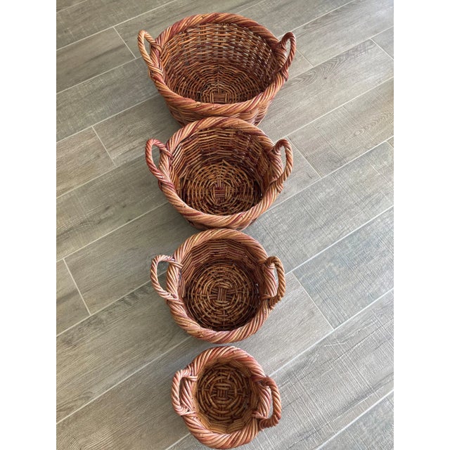 1980s Circa 1980 Natural Willow Handwoven Nesting Baskets - Set of 4 For Sale - Image 5 of 13