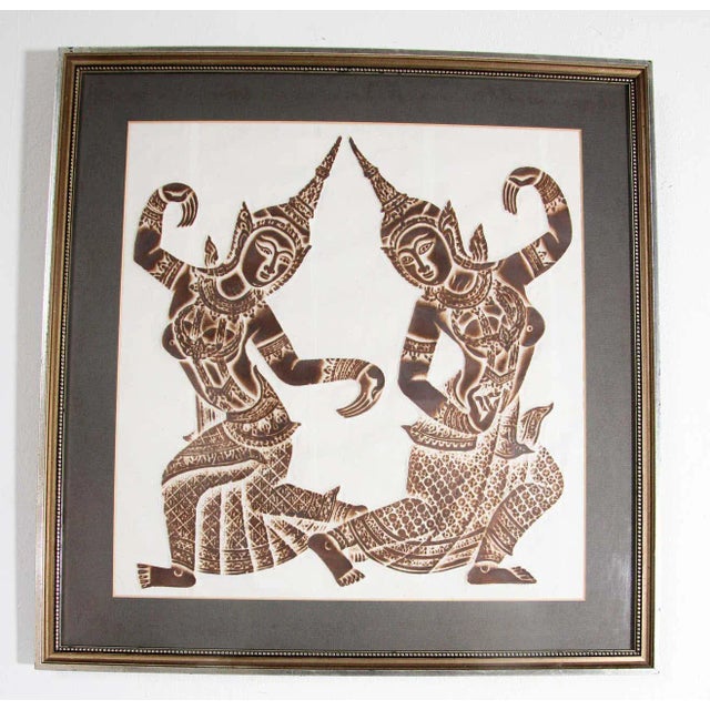 Vintage Thai Temple charcoal rubbing. Hand crafted temple scenes at the Wat Pho temple located in Phra Nakhon district in...