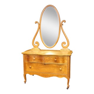 Vintage Birdseye Maple Vanity Dresser by Atlas Furniture Co. For Sale