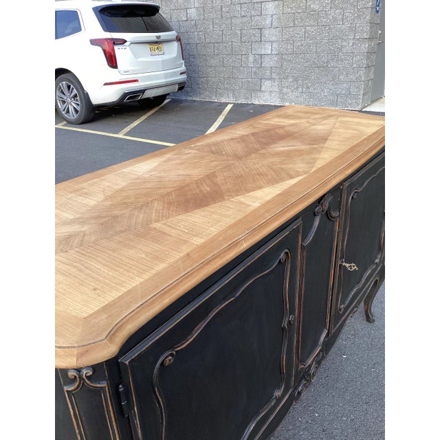 1930s French Black Credenza W/Natural-Wood Top For Sale - Image 5 of 7