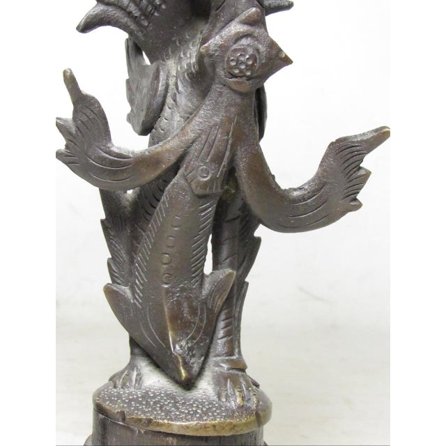 Wood Pair of Antique Thai Bronze Kinnaris Figurines For Sale - Image 7 of 18
