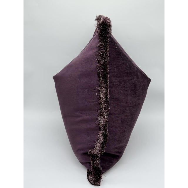 Traditional Plum Velvet Throw Pillow Cover With Fringe Detail For Sale - Image 3 of 5