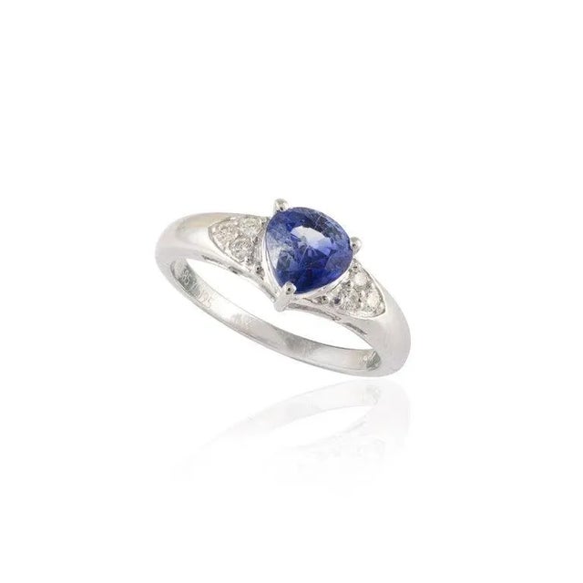 Not Yet Made - Made To Order Trillion Cut Sapphire Birthstone Engagement Ring With Diamonds Size 7 For Sale - Image 5 of 13