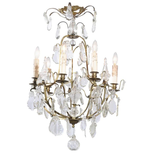 French 19th Century Six-Light Crystal Chandelier with Scrolled Brass Armature For Sale - Image 12 of 12