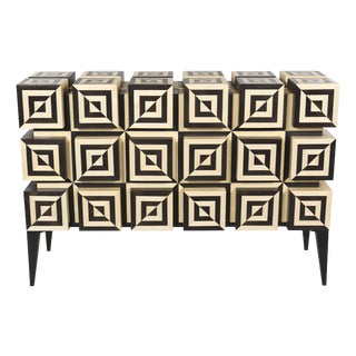 Ondulation 2 Buffet in Black and White Sycamore Marquetry by Aymeric Lefort For Sale