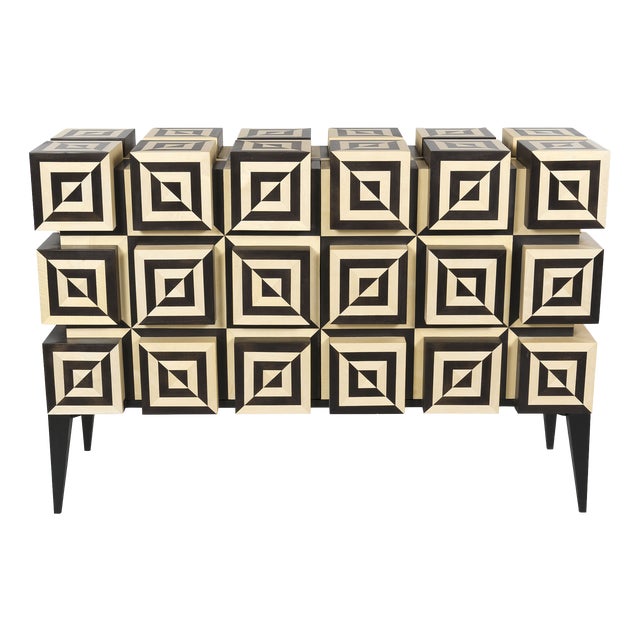 Ondulation 2 Buffet in Black and White Sycamore Marquetry by Aymeric Lefort For Sale
