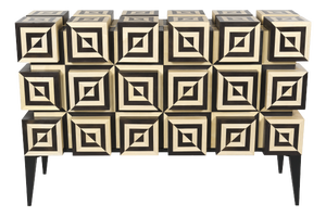 Ondulation 2 Buffet in Black and White Sycamore Marquetry by Aymeric Lefort