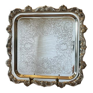 Mid-Century Poole Silver-Plated Footed Serving Tray, Circa 1950, 12” Square For Sale