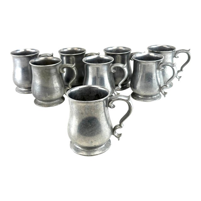 1940s Solid Pewter Beer Tankards- Set of 8 For Sale