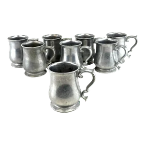 1940s Solid Pewter Beer Tankards- Set of 8
