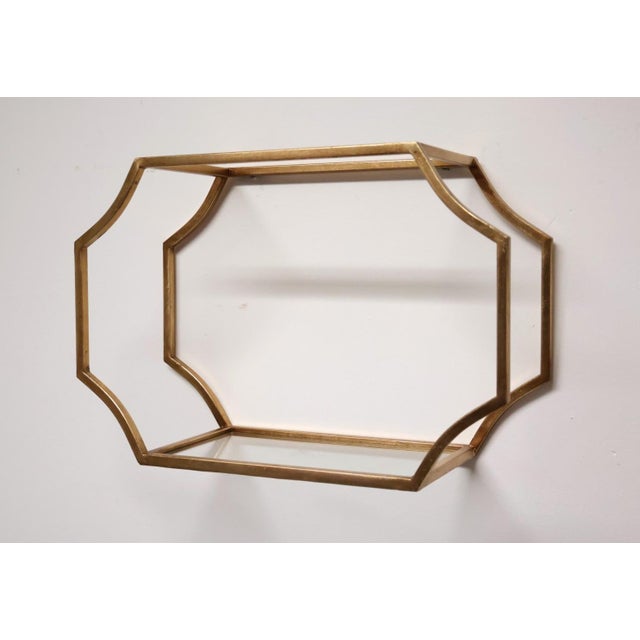 Set of 3 Gold Metal & Glass Floating Wall Display Shelves For Sale In Raleigh - Image 6 of 8