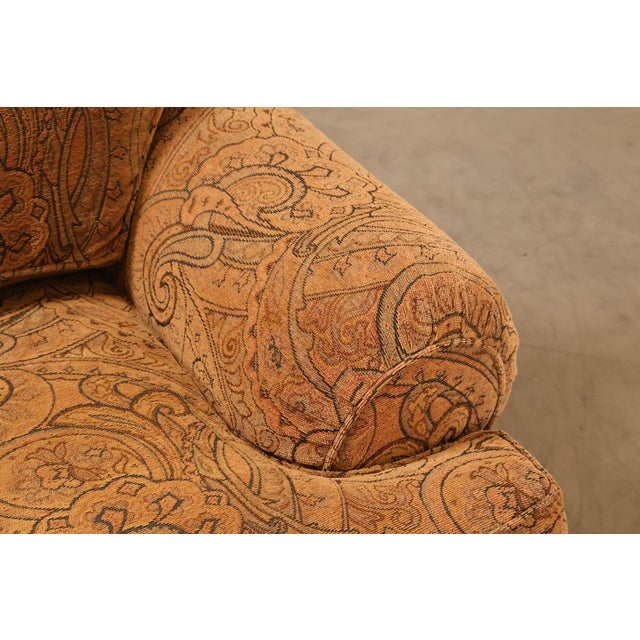Wood Kravet Paisley Upholstered Rolled Arm Sofa For Sale - Image 7 of 18