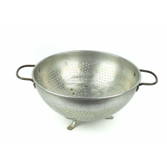 1940s 1940's Mid-Century Rustic Aluminum Footed Colander Strainer - 2 Pieces For Sale - Image 5 of 10
