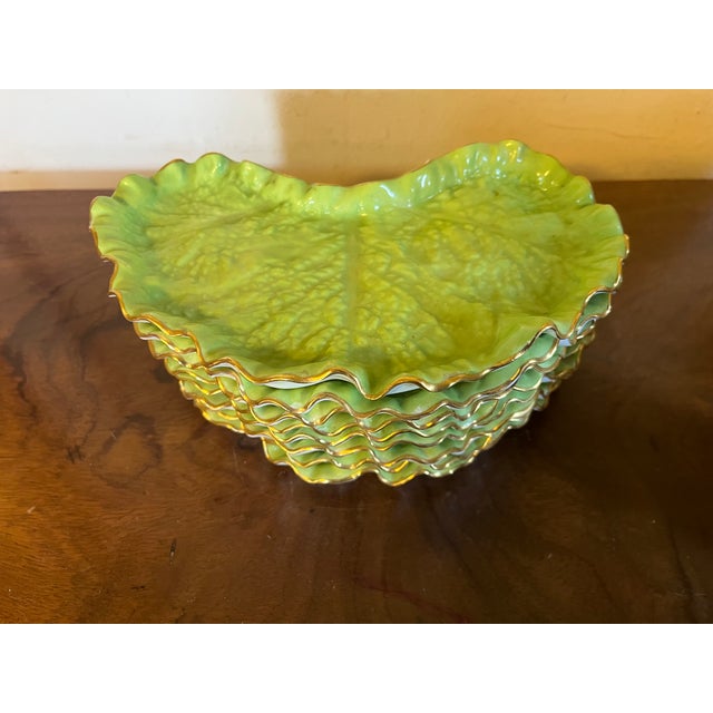 Set 8 antique 19th century Spode lettuceware porcelain crescent shape salad plates. Each formed as cabbage or lettuce...