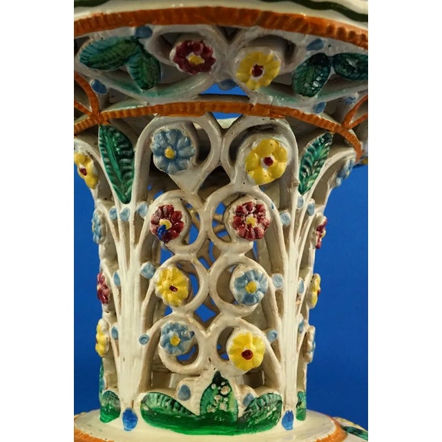 Large Art Deco Vase and Stand in Perforated Ceramic with Flowers and Masks in Bas-Relief attributed to Giovanni Lapucci, Italy, 1920s For Sale - Image 15 of 18
