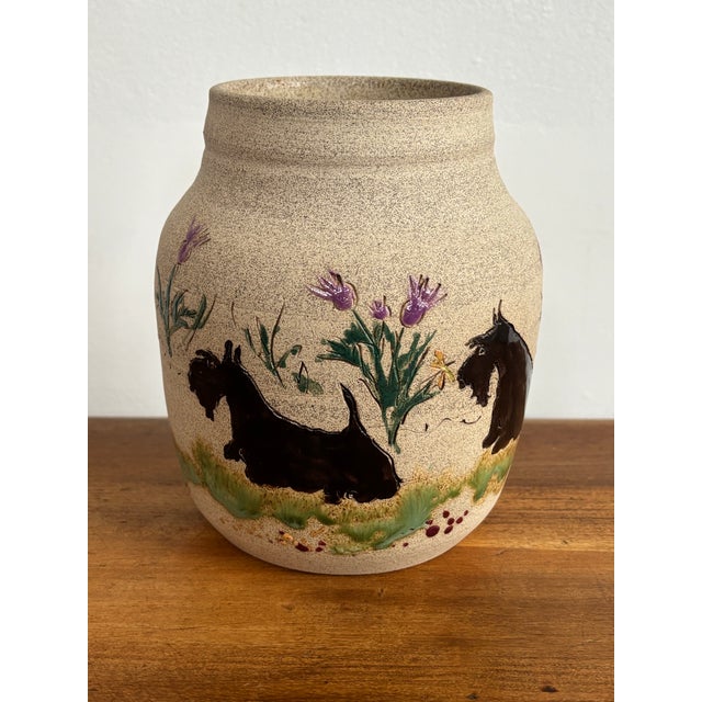 Farmhouse Contemporary Alicia Daily Stoneware Pottery Vase With Scottie Dogs For Sale - Image 3 of 11
