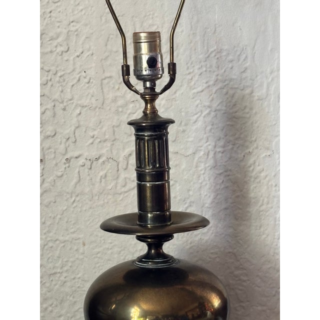 Mid-Century Modern Mid 20th Century Stiffel Style Brass Lamp With Black Shade For Sale - Image 3 of 10