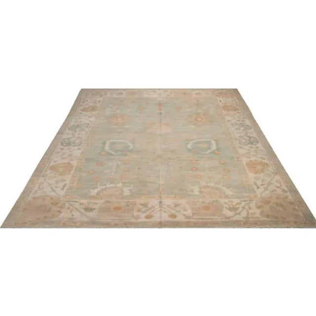 1990s Handwoven Green Turkish Oushak Area Rug 9'2" X 12'10" For Sale - Image 5 of 7