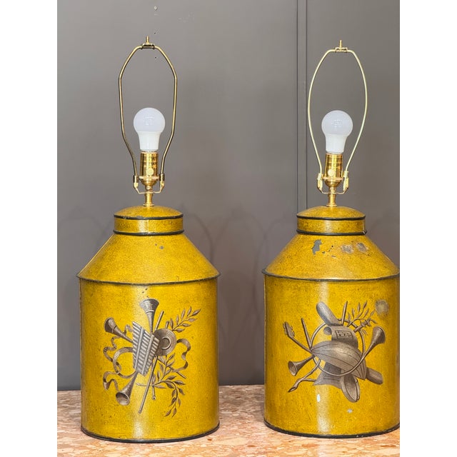 Early 20th Century French Tole Tea Canister Table Lamps For Sale - Image 11 of 14