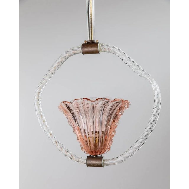 Large Art Deco Flower-Shaped Pink Murano Glass Pendant from Barovier and Toso, Italy, 1940s For Sale - Image 11 of 11