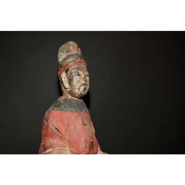 Antique Chinese Figure Ming Official Scholar Hand Painted Wood Statue For Sale - Image 13 of 18