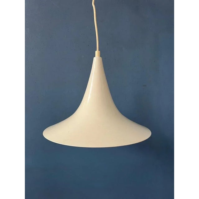 Metal Mid-Century White Space Age Witch Hat Pendant Lamp For Sale - Image 7 of 11