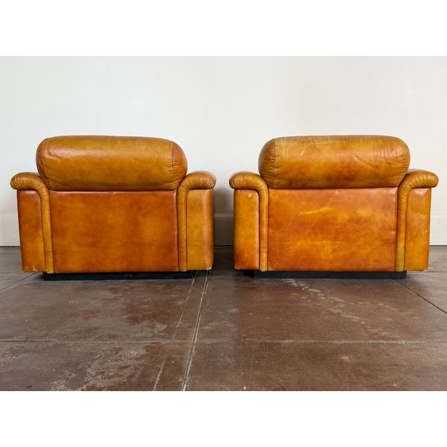 Vintage 1970's Italian Cognac Leather Lounge Chairs For Sale - Image 11 of 16