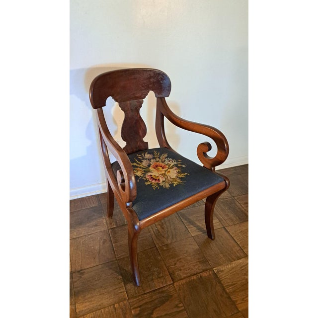 Set of 6 Hickory Chair–Style American Empire Dining Chairs With Unique Floral Needlepoint For Sale - Image 11 of 12