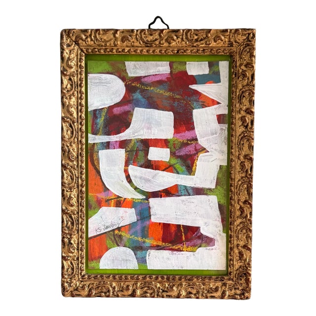 Contemporary Abstract Acrylic Painting in Antique French Frame For Sale