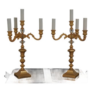 Pair of Laudarte Italian Four-Light Candelabra Lamps For Sale