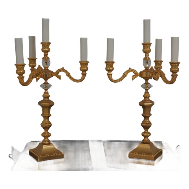 Pair of Laudarte Italian Four-Light Candelabra Lamps For Sale