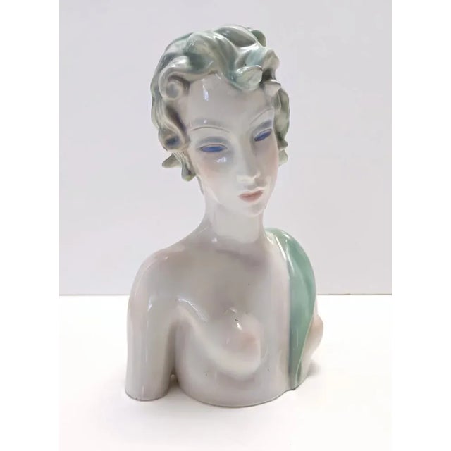 Ceramic Painted and Polished Ceramic Female Bust by Clelia Bertetti, Italy, 1930s For Sale - Image 7 of 18