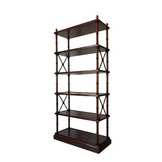 Hollywood Regency Faux Bamboo Directoire Style Etageres W/ Brass Finials For Sale