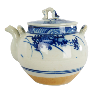 Large Chinese Blue and White Porcelain Floral Tea Pot C. 1900