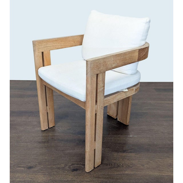 Modern Restoration Hardware Matira Teak Armchair With White Cushions For Sale - Image 3 of 11