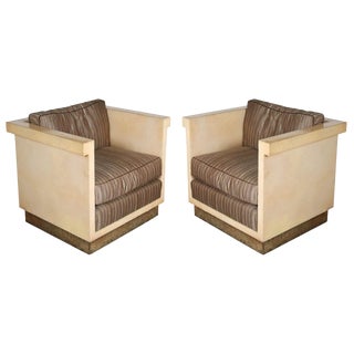 1970s Inspired Large Parchment Club Chairs - a Pair For Sale