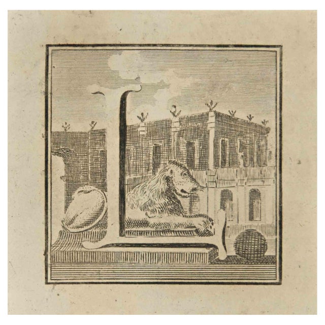 Luigi Vanvitelli, Letter of the Alphabet L, Etching, 18th Century For Sale