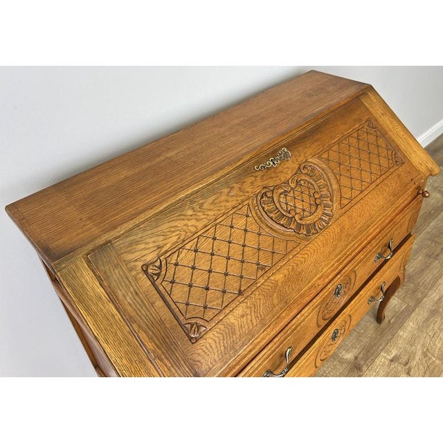 Vintage French Louis Style Oak Secretaire For Sale - Image 11 of 13