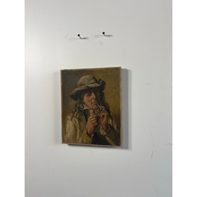 19th Century Oil Portrait Study of a Man With Pipe For Sale - Image 9 of 12