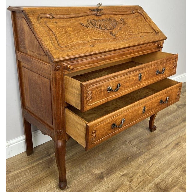 Vintage French Louis Oak Secretaire For Sale - Image 10 of 16