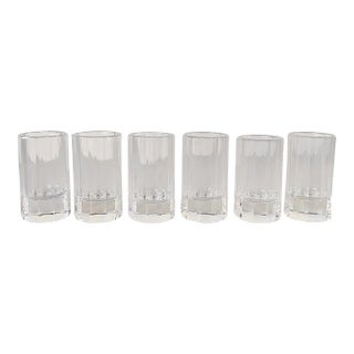 Set of 6 Faceted Crystal Shot Glasses With Platform Bases, 1950s For Sale