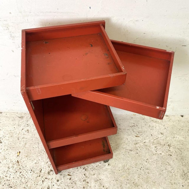 Vintage Red Metal Architects Trolley, 1960s For Sale - Image 9 of 10