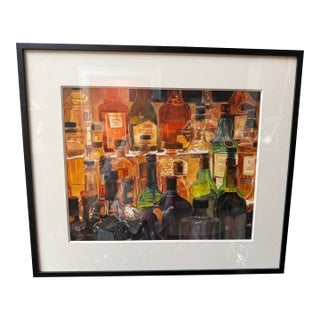 Original Watercolor of Downstairs Bar at the Inn at Pound Ridge in New York For Sale