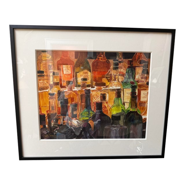 Original Watercolor of Downstairs Bar at the Inn at Pound Ridge in New York For Sale