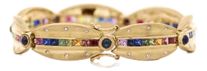 6.25 Carat Rainbow Sapphire & Diamond 18k Gold Matte Link Bracelet