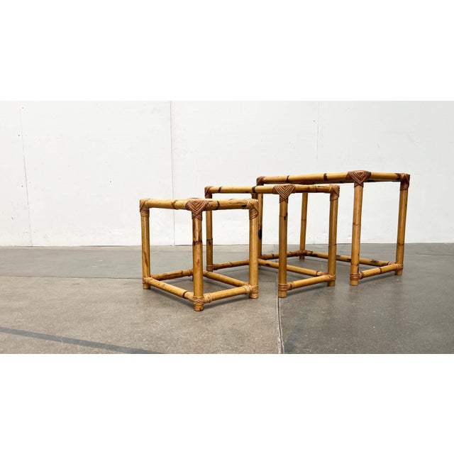 Mid-Century Modern Bamboo and Glass Nesting Tables, 1960s, Set of 3 For Sale - Image 17 of 18