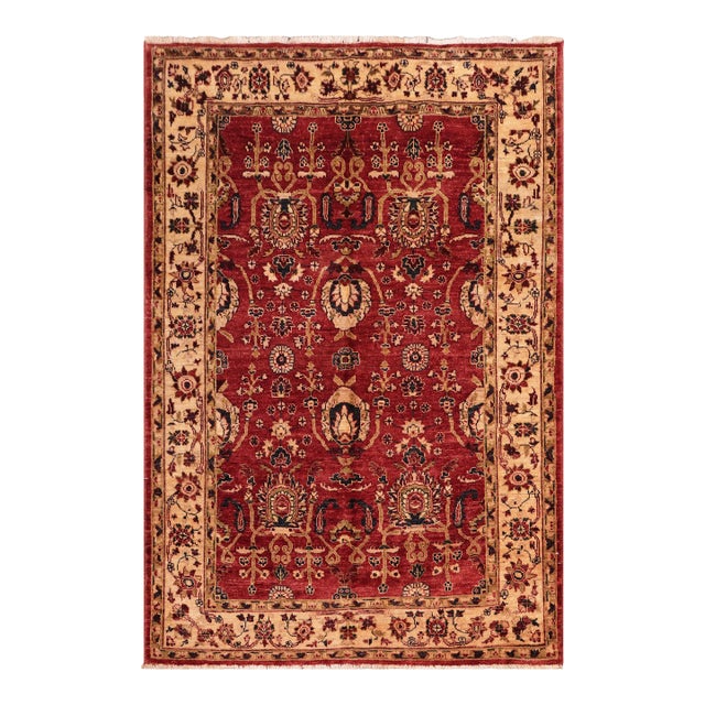 Boho Chic Ziegler Red Ivory Hand-Knotted Wool Rug - 5'2'' X 5'10'' For Sale